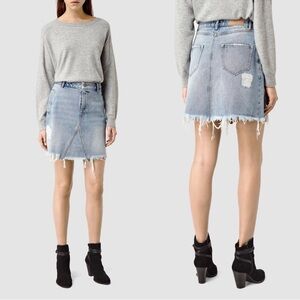 All Saints Lari Distressed Denim Skirt Size 2‎ Minimalist Casual Effortless